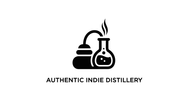 Authentic Indie Distillery Logo Icon - Flask and Distillation Apparatus