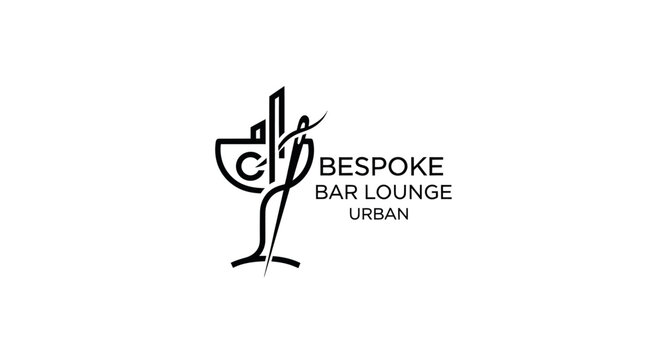 Bespoke Bar Lounge Urban Logo - Elegant Design with Cocktail Glass and City Skyline