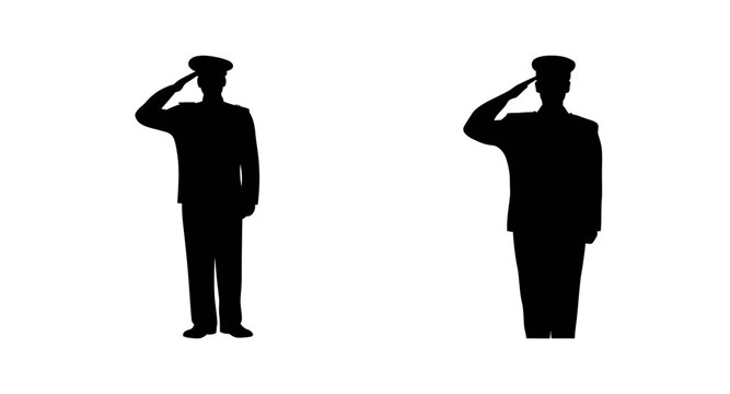 Two saluting soldiers in black silhouette on showing respect and honor
