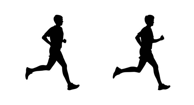Two men running in a black silhouette style
