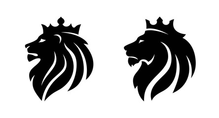 Two lion heads with crowns on isolated in black color © PURE VECTOR WORK