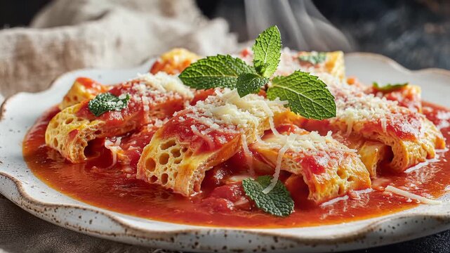 Delicious Homemade Lasagna Rolls with Rich Tomato Sauce and Fresh Basil.