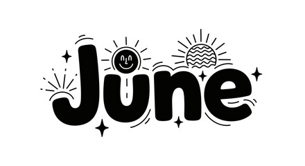 Naklejka premium Black June text with sun.