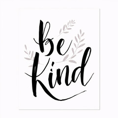 Obraz premium Be Kind Typography Quote with Elegant Hand Lettering and Floral Elements