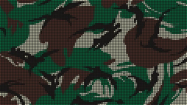 High contrast army green and white camouflage pattern using strong halftone dots for modern tactical