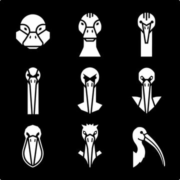 Variety of Bird Head Silhouettes Collection.