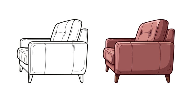 Armchair sketch and realistic render, interior design concept