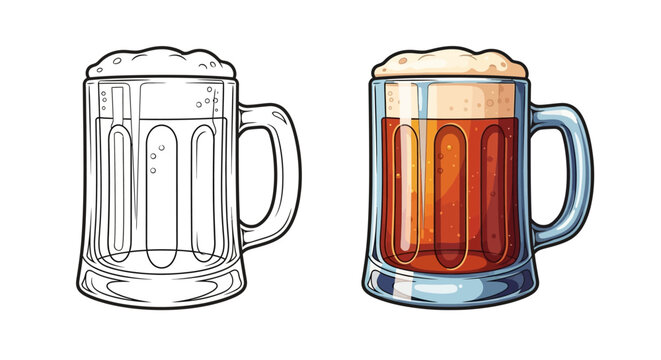 Beer Mug Illustration: Outline and Full Color Comparison