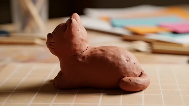 Engaging stop motion animation captures the artistic process of sculpting a charming terracotta clay cat, an ideal personalized creation for Mother's Day Gifts or a delightful kids crafting gift.
