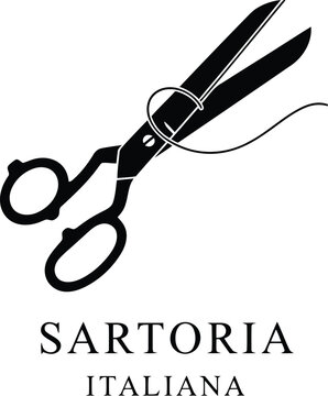 tailor shop logo with scissors and thread icon for professional clothing alteration and fashion design