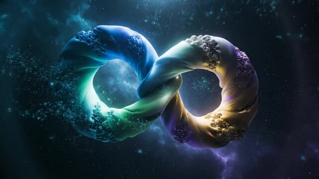 Abstract rendering of an infinity symbol in a vibrant space environment, representing limitless possibilities.