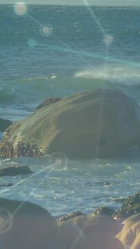 Vertical video: Overlay appearing over rocks and driving camera pan to boulder, mapping environment