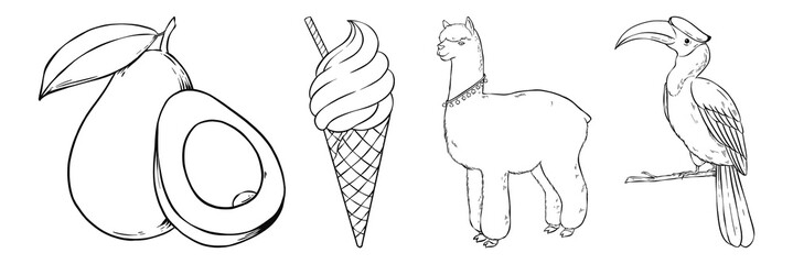 Png animal and food sticker set black and white © Rawpixel.com