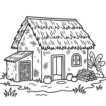 Rustic Kacha House in Indian Village, Mud and Straw Traditional Home
