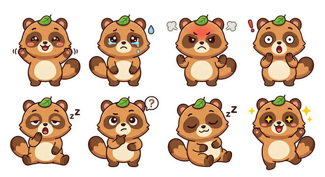 たぬきの感情イラストキャラ、Tanuki (raccoon dog) emotional illustration character