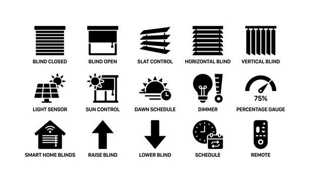 Smart home blind control icons: automation features and settings