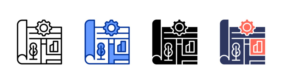 Urban Planning icon set multiple style collection