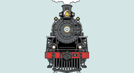 Vintage Steam Locomotive Front View, Classic Train Engine, Railway Travel © Lemah