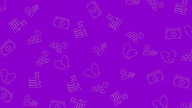 Seamless Pattern of Financial Icons on Purple Background