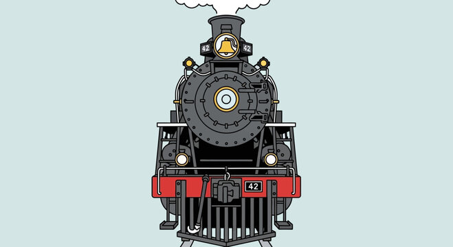 Vintage Steam Locomotive Front View, Classic Train Engine, Railway Travel