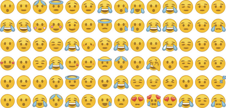 Large emoji vector set, minimal line art icons for emotions, expressions, reactions, smileys, and communication symbols on white background