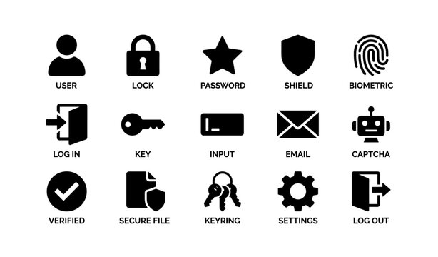 User interface icons: security, access, and settings symbols
