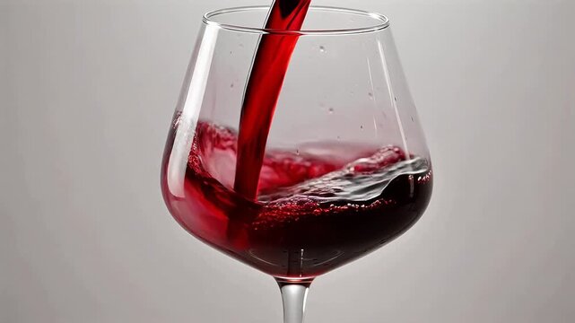Close-up of rich red wine being poured into a clear glass creating swirls