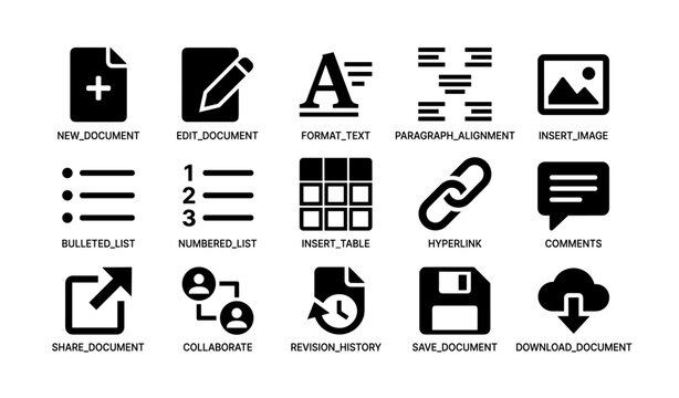 Collection of document editing and formatting icons including text alignment and image insertion
