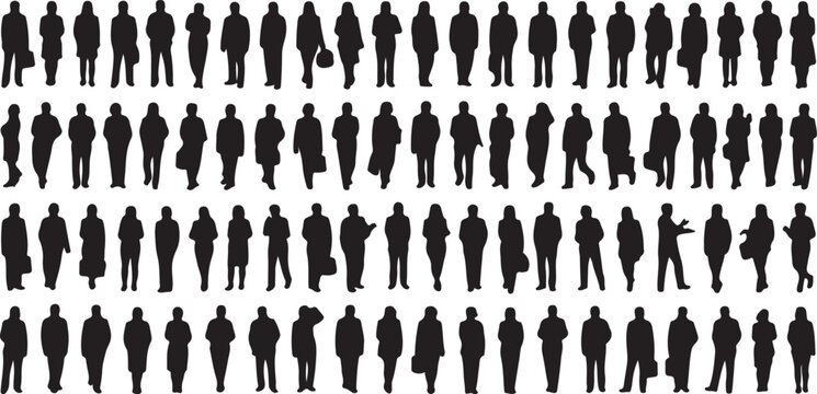 Silhouettes of standing business people in professional team lineup minimal clean vector EPS 10 isolated on white background corporate group concept