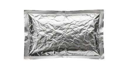 Crinkled aluminum foil wrapped around an abstract geometric shape isolated on transparent background