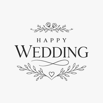 Vibrant hand-drawn  Happy Wedding lettering with decorative elements. Perfect for wedding invitations, cards, or celebration branding.