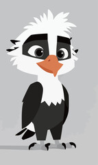 Fototapeta premium Cartoon bird stands on gray background with simple design and friendly expression in cheerful mood