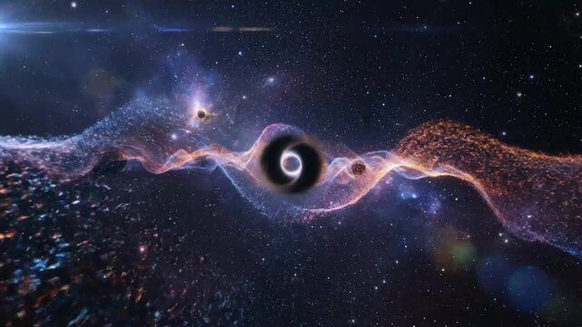 Black Hole Gravitational Waves Simulation: Cosmic Event with Ripples in Space and Celestial Bodies