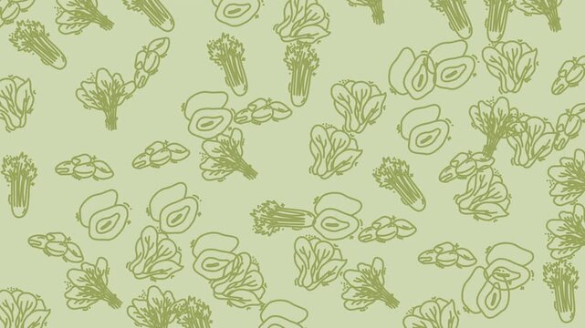 Repeating pattern of celery and artichoke outlines perfect for food packaging, kitchen textiles, restaurant menus, and organic product branding.