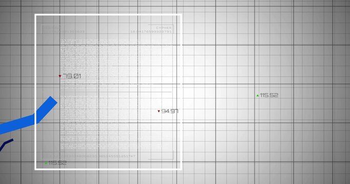 Displaying white panel left-center on gray HUD, showing blue ribbon, numeric markers and gridlines