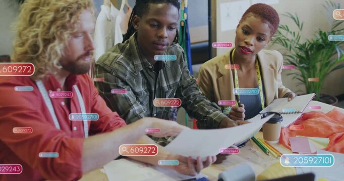 Vertical video: Lead handing sheet sparking AR tags on swatches, fashion team noting edits