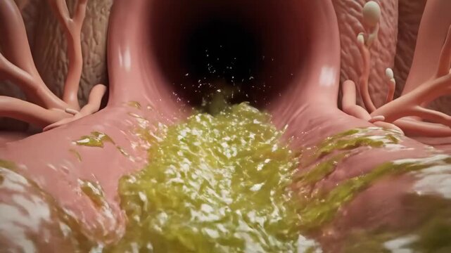Animated internal intestinal flow showing digestive process.