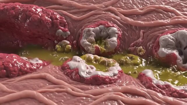 Microscopic Infection of Tissue Showing Bacterial Biofilm.