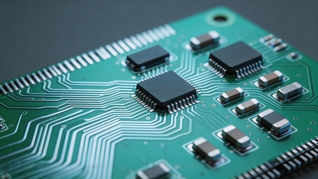 Closeup of a green circuit board