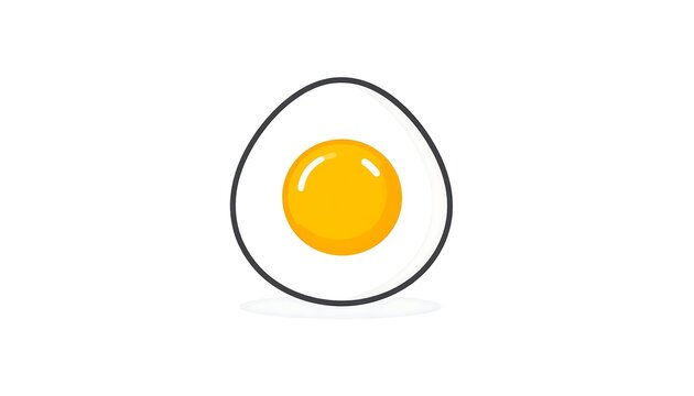 Simplified illustration of a cracked egg, showing the yolk and white. Clean, minimalist design against a white backdrop
