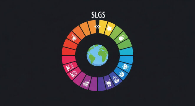 Sustainable Development Goals, Earth Globe with Colorful Circular Icons and SLGS Logo