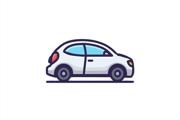 Naklejka premium Simple cartoon style white compact car illustration with blue windows
