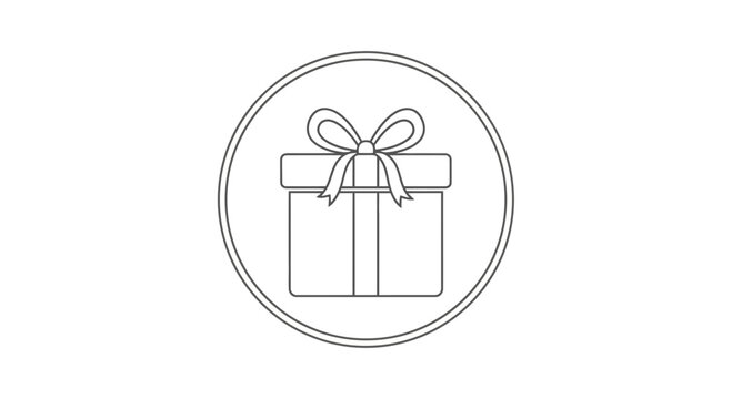 Gift Box Icon with Ribbon Bow, Simple Line Art, Celebration and Surprise Symbol