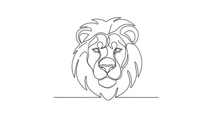 Fototapeta premium Minimalist Lion Head Continuous Line Drawing, Majestic Animal Portrait, Bold Outline Art