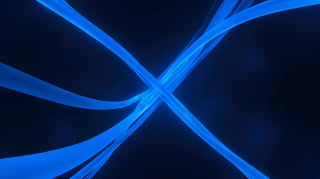 Abstract bright blue lines crossing in an endless loop against a dark background, modern futuristic digital art