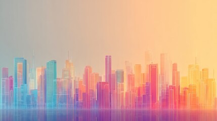 Fototapeta premium Colorful city skyline at dawn or dusk