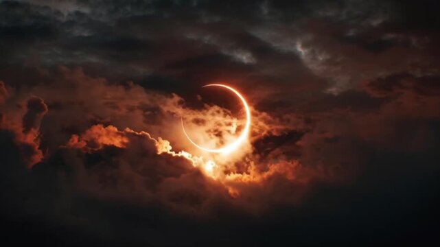 A timelapse view of a solar eclipse capturing the dramatic alignment of the sun and moon, glowing corona, shifting shadows, and mesmerizing celestial motion in a rare astronomical event