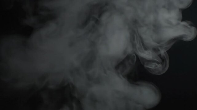 Abstract white steam clouds flowing and swirling in the dark background, atmospheric effects for visual media