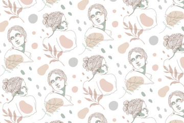 Greek sculpture png pattern background, feminine line art design