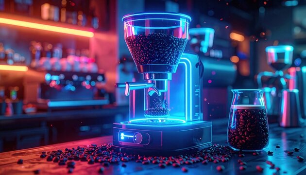 Neon Coffee Grinder - A Modern Take on Coffee Preparation.